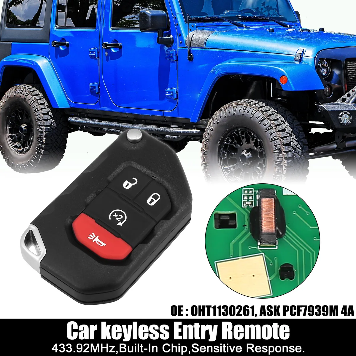 Unique-Bargains Unique-Bargains OHT1130261 433.92MHz 7939 Chip Jeep Wrangler 2018-2020 4 Button Key Fob — product photo