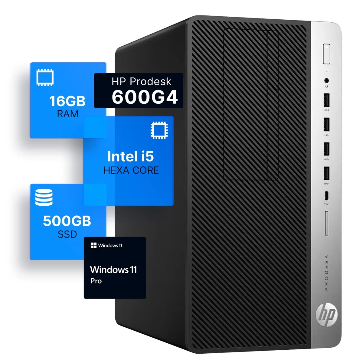 HP HP ProDesk 600G4 Tower Desktop PC i5-8500 3.4 16GB DDR4 500GB SSD Win 11 Pro — product photo