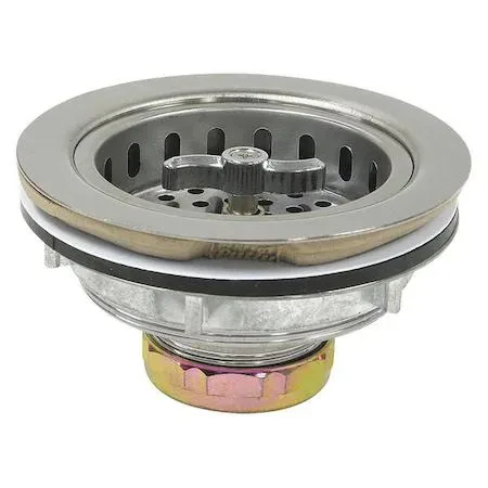 Silver stainless steel sink strainer with round perforated grate, threaded connection, chrome finish, 59-3150 model