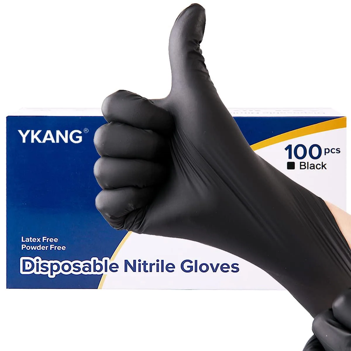 Black nitrile disposable gloves, textured fingertips, rolled cuff, box of 100