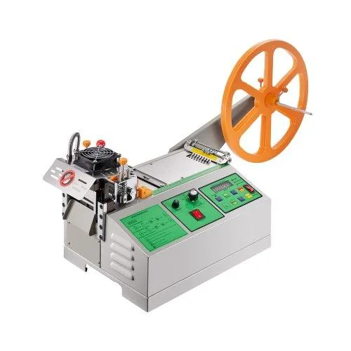 VEVOR HZX-988 automatic webbing cutter, silver metal box with LCD panel and feed rollers