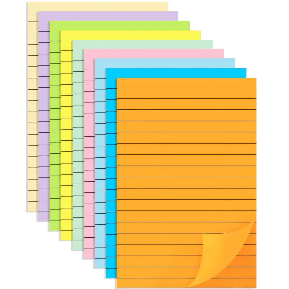 Nine multicolour lined sticky-note pads 4×6 inches 35 sheets each