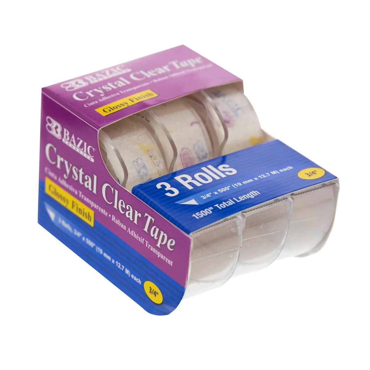 BAZIC PRODUCTS 929 Crystal Clear Tape 3/4 in x 500 in 3 Ct — product photo