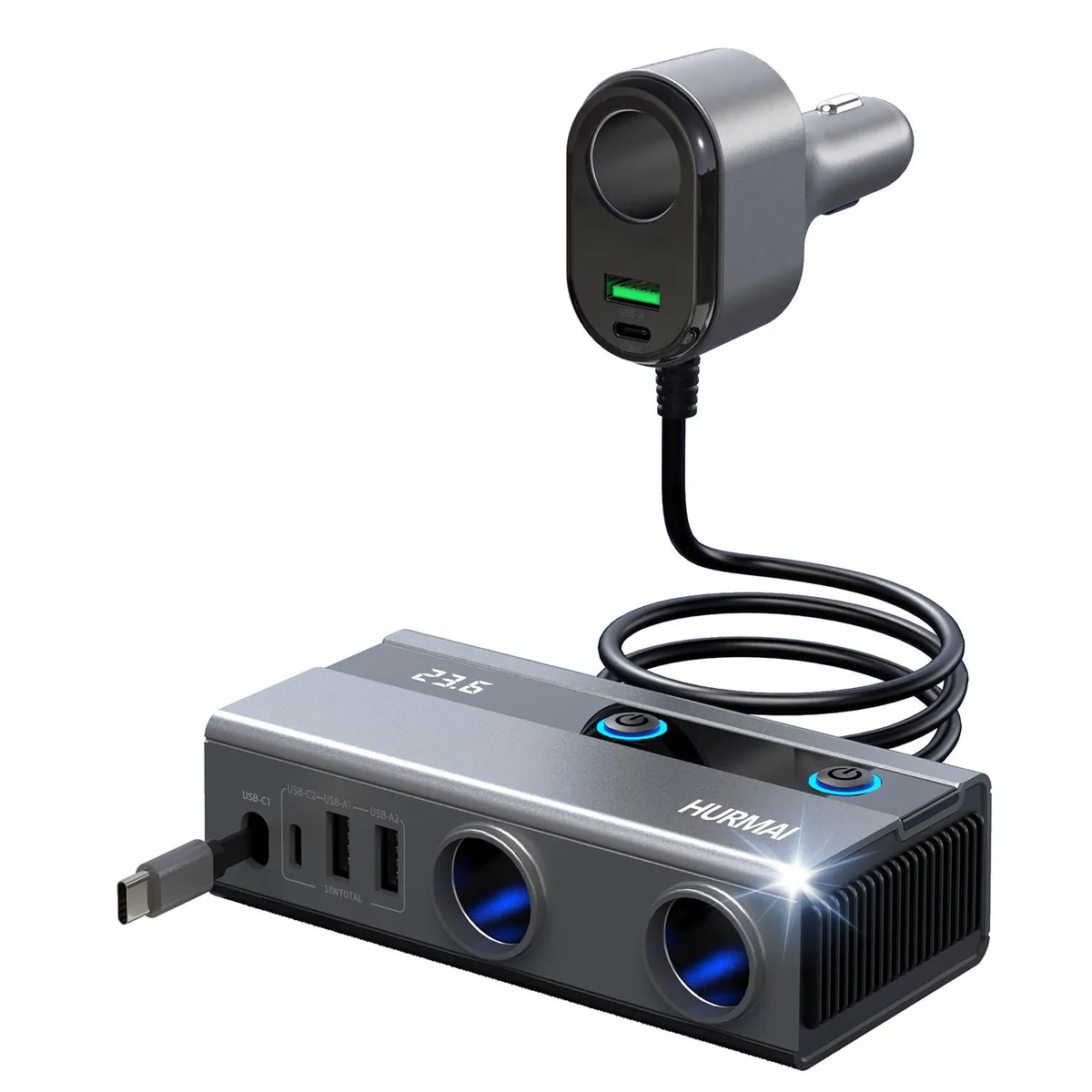  TESSAN 9-in-1 Cigarette Lighter Splitter 120W Grey — product photo