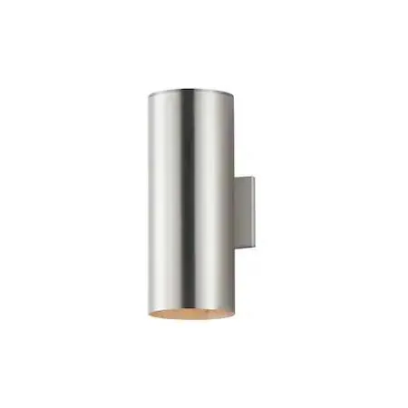 Aluminium outdoor wall sconce with two cylinder lights 15 inches tall 6 inches wide
