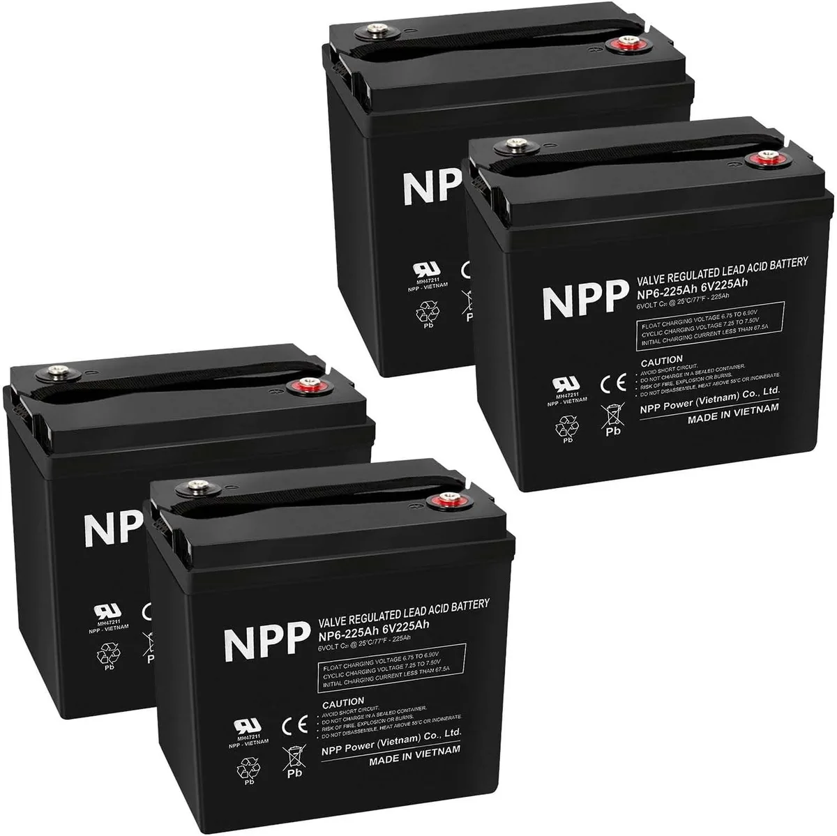 NPP Power Co., Ltd NPP Power Co., Ltd NP6-225Ah 6V 225Ah AGM Battery 4-Pack T16A Terminal — product photo