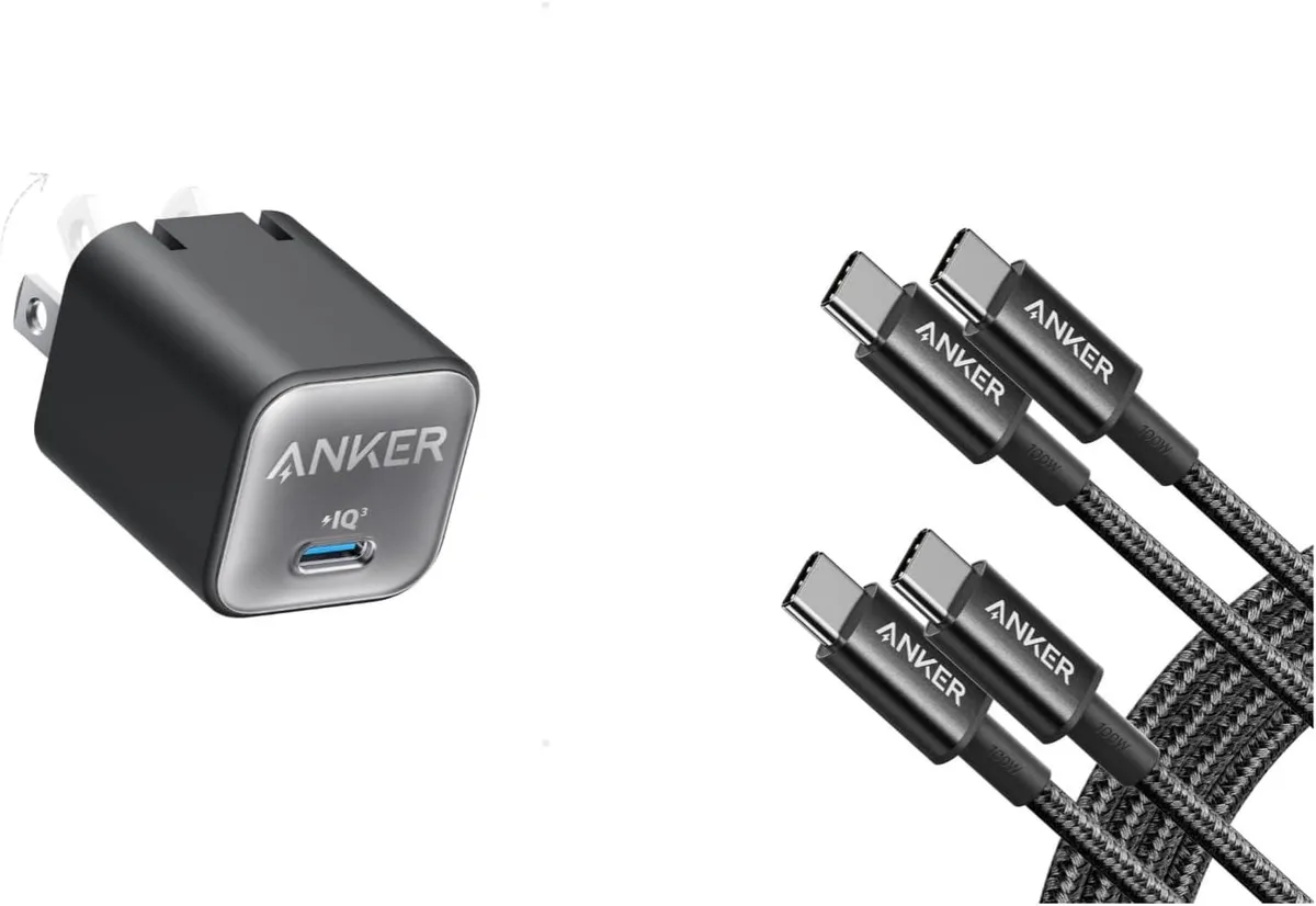 ONITOON ONITOON 30W GaN Charger PIQ 3.0 Foldable PPS 100W Cable 6ft 2-Pack — product photo