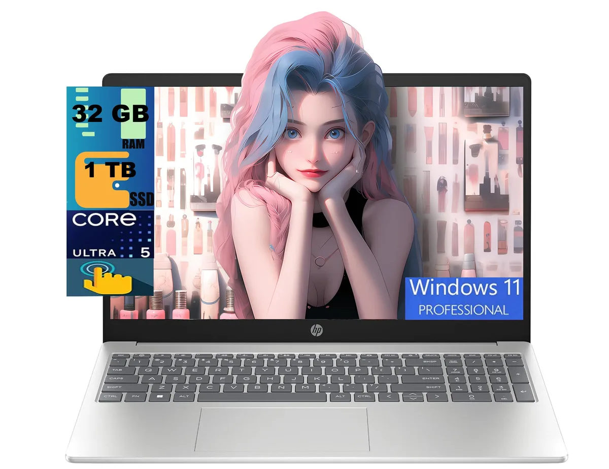HP HP 15 laptop Intel Core Ultra 5 125H 14-core 32GB DDR5 1TB SSD 15.6" FHD touchscreen — product photo