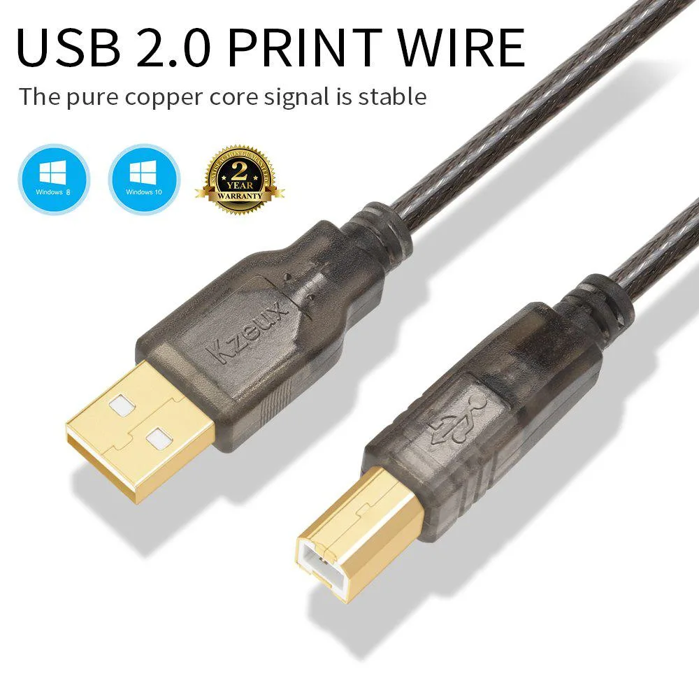 ACKOJAP USB 2.0 A Male to B Male printer cable, 15ft length, black finish