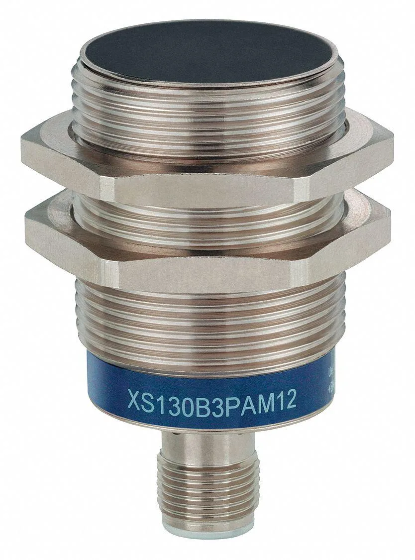 Cylindrical nickel-plated brass inductive proximity sensor with M12 connector