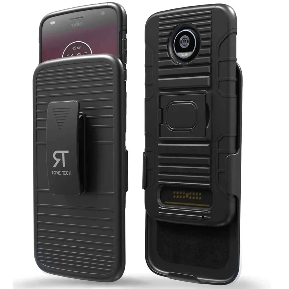 Rome Tech Rome Tech Dual-Layer Holster Case with Kickstand for Moto Z2 Play - Black — product photo