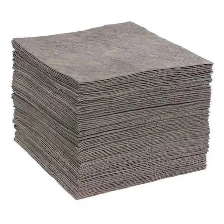 Stack of gray perforated sorbent pads 15x19 in 100 pack