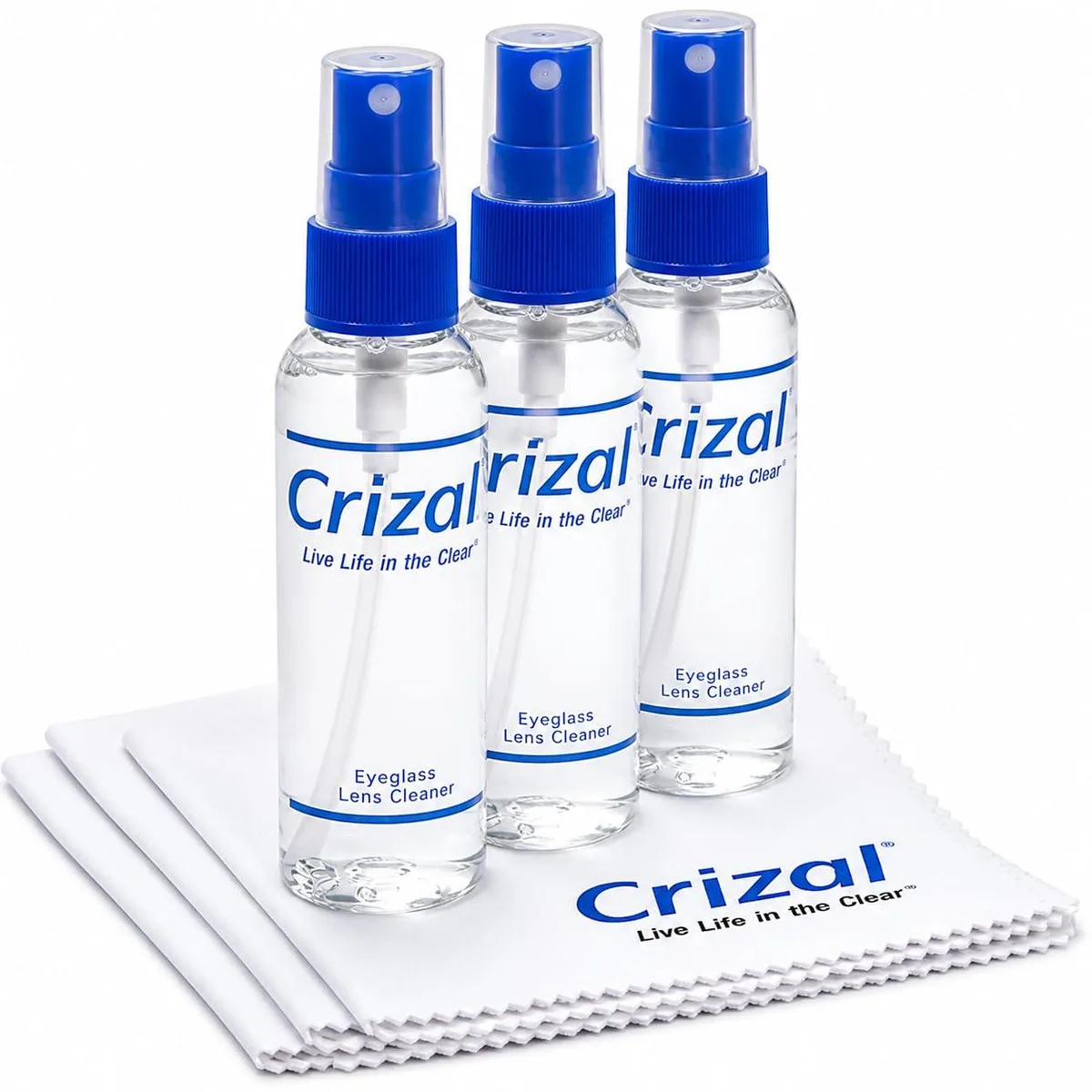 Six small spray bottles and six folded microfiber cloths