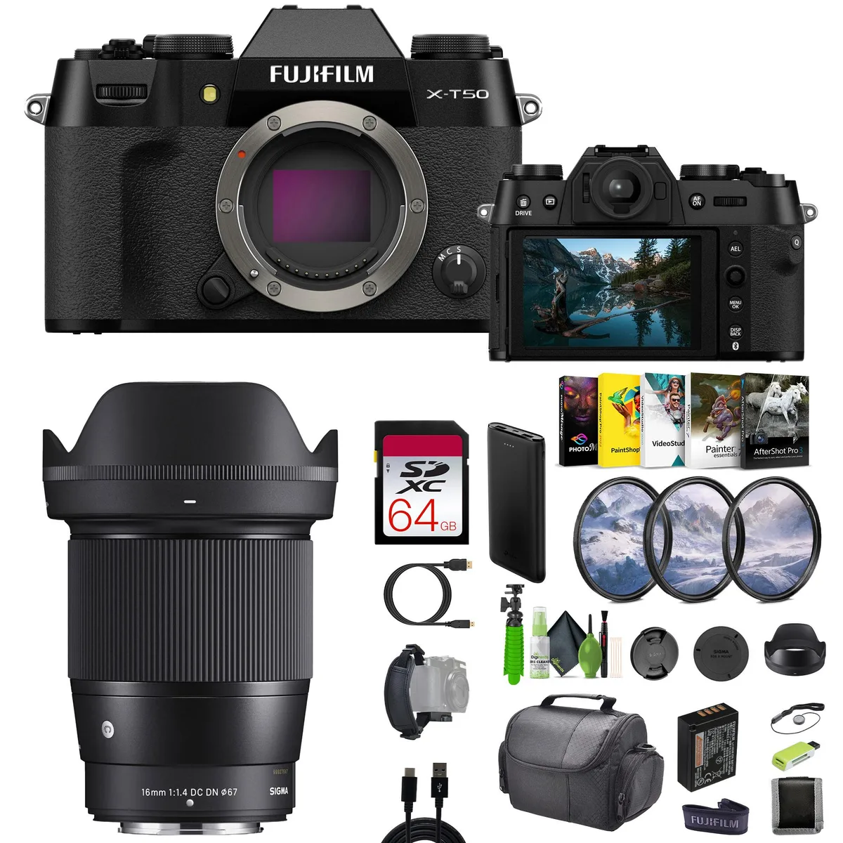 FUJIFILM FUJIFILM X-T50 40.2MP Camera Kit with Sigma 16mm f/1.4 Lens &amp; 64GB Card — product photo