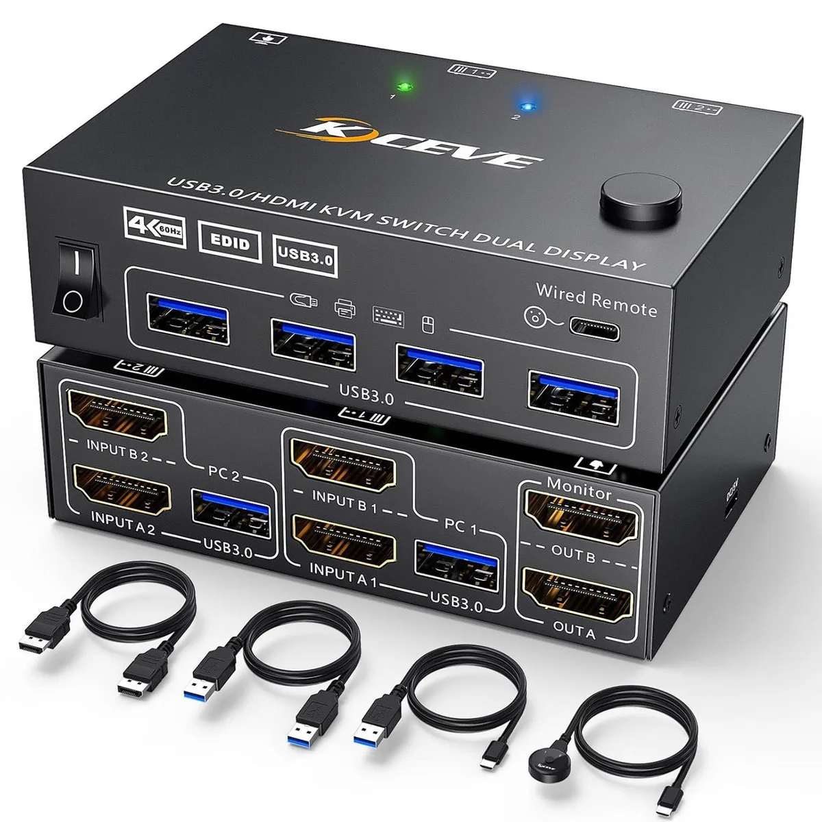 GCROWN GCROWN KCEVE Dual Monitor KVM Switch USB 3.0 4K@60Hz — product photo