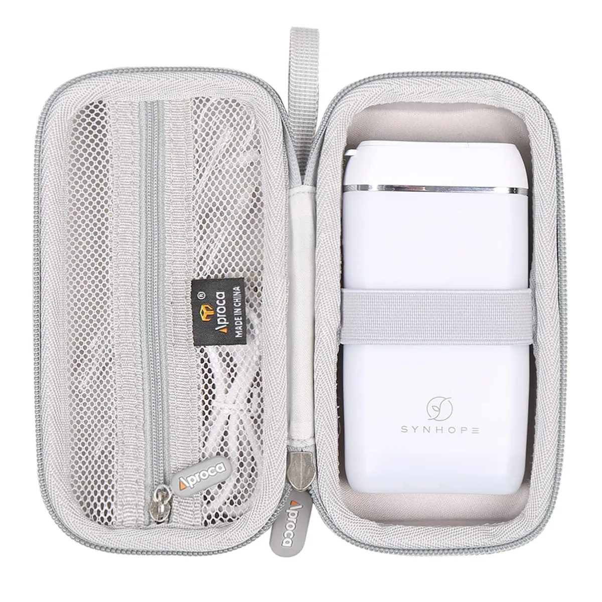 Grey EVA case with zipper and handle, 7 x 3.3 x 2.3 in