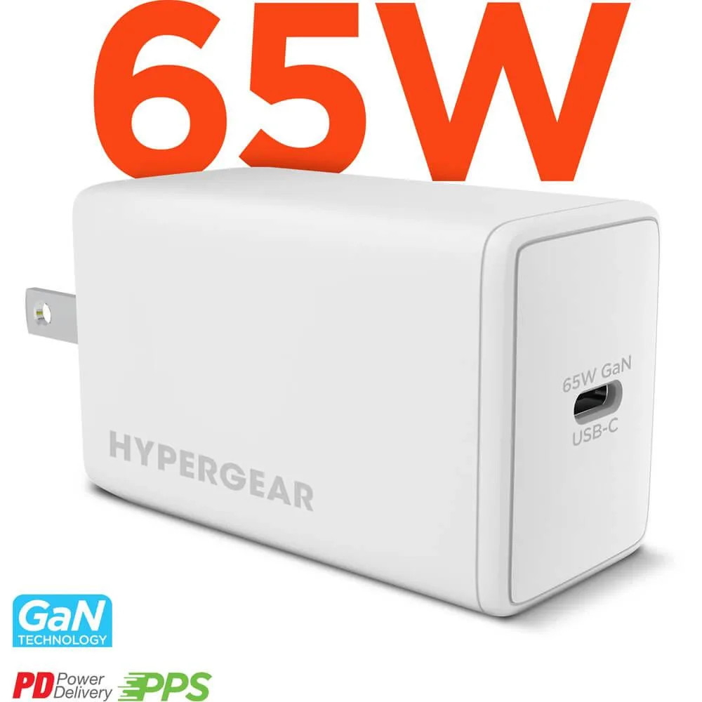 HyperGear HyperGear 15876 SpeedBoost 65W USB-C PD GaN Laptop Wall Charger White — product photo