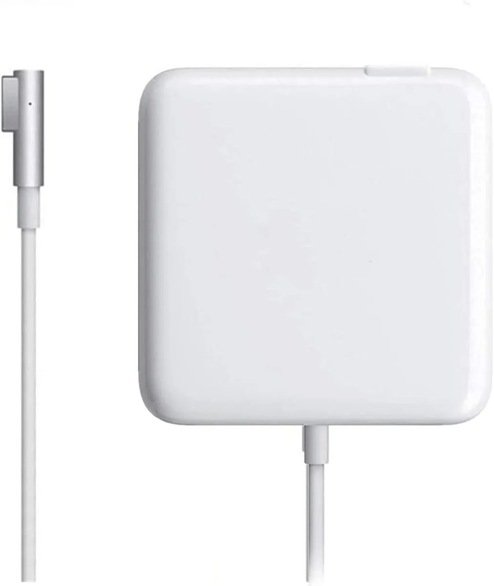 White rectangular power brick with L-shaped magnetic connector and detachable cable