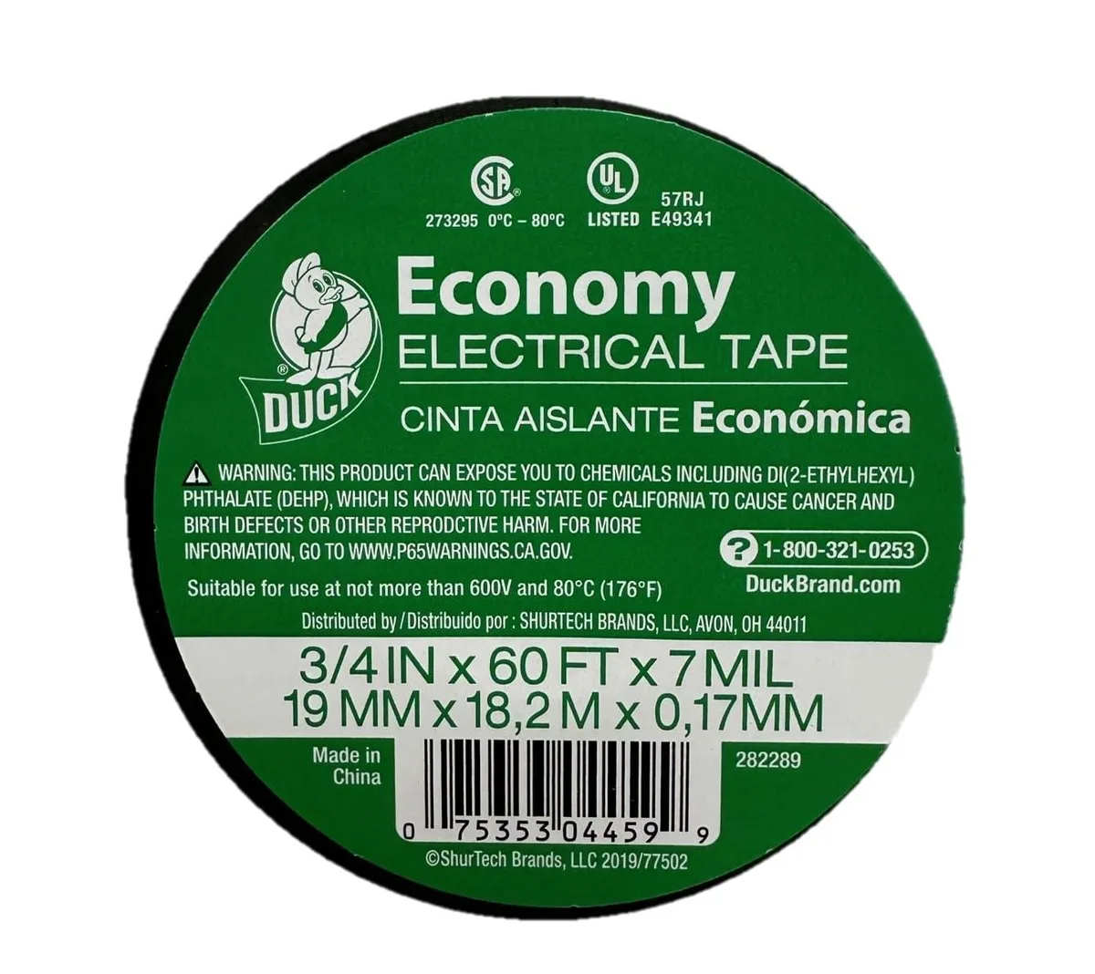  Duck Economy Electrical Tape 3/4-Inch x 60 Feet Black 282289 — product photo