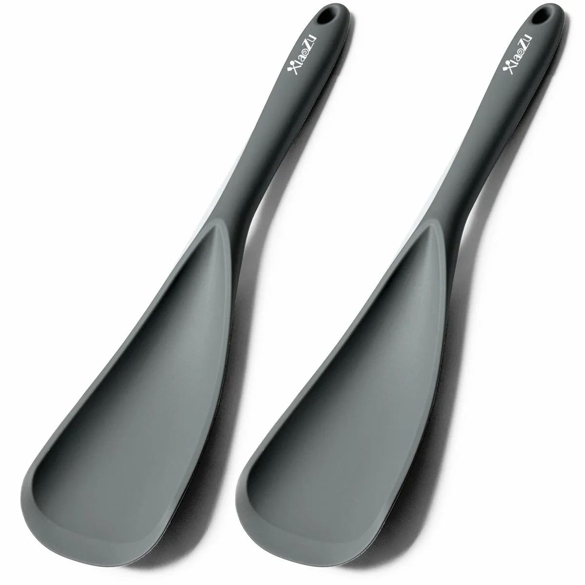 Two grey silicone spatula spoons, 12.6 in, seamless matte finish