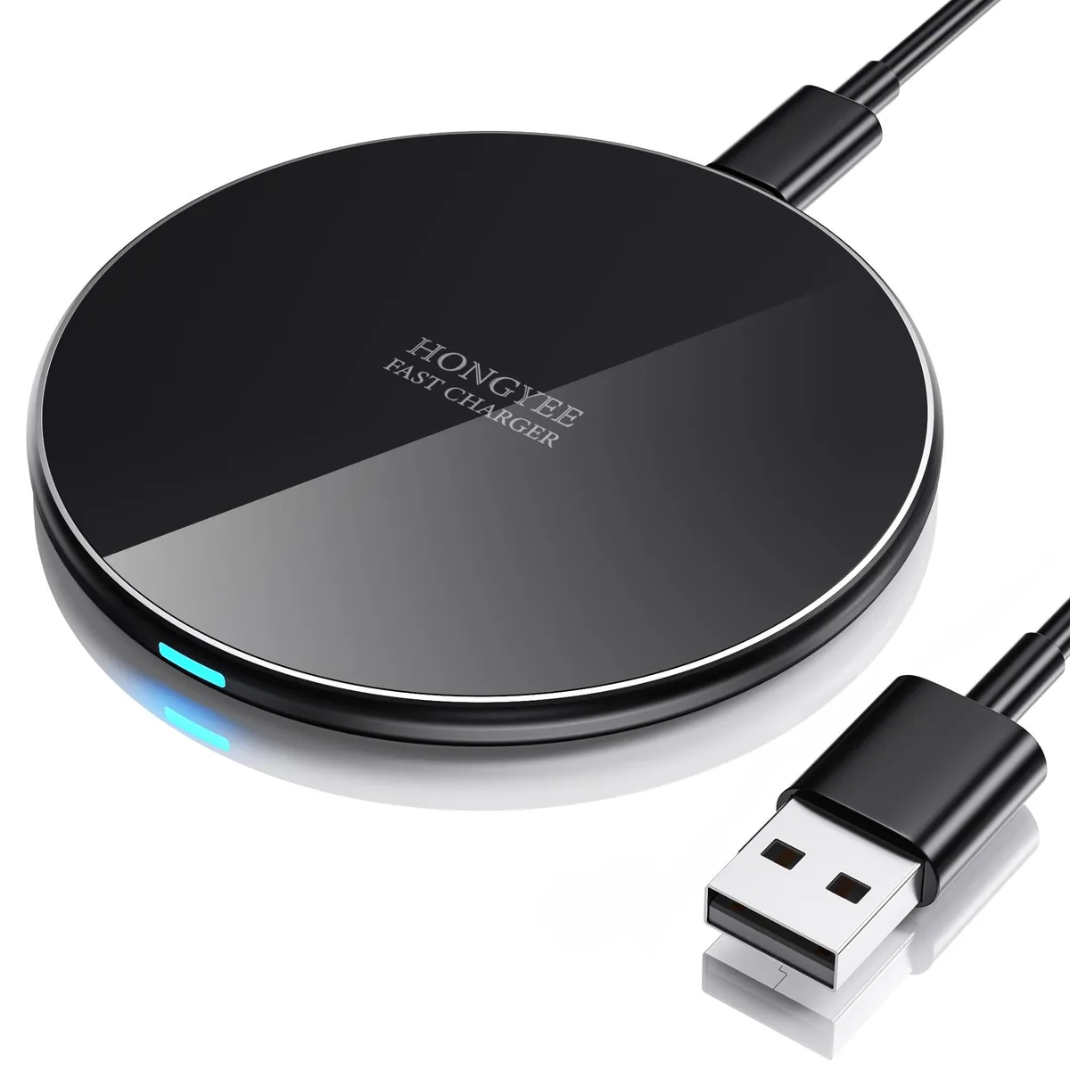 White circular wireless charging pad 8.5cm diameter .62cm thin smooth finish