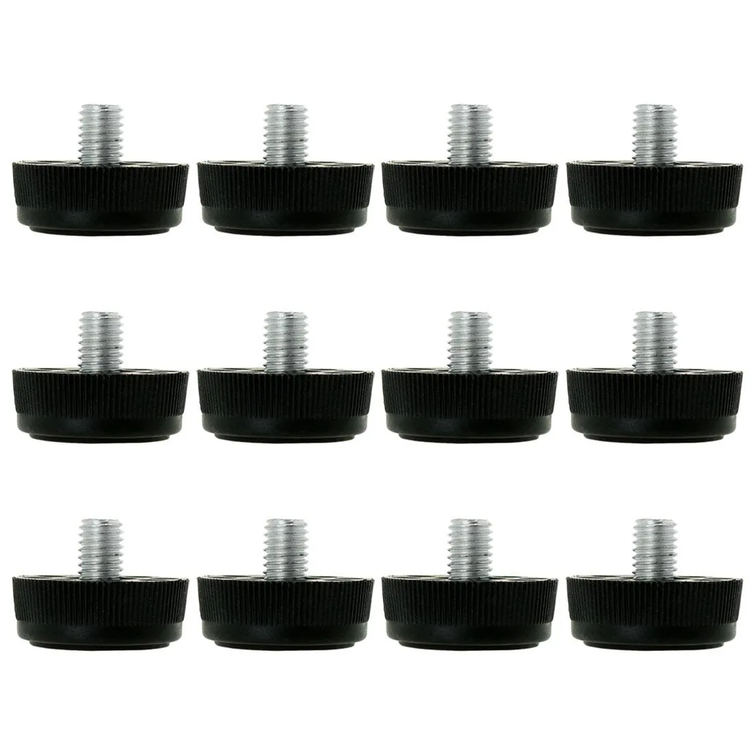 Twelve M8 adjustable leveling feet with 30mm threaded stems and 10mm plastic bases