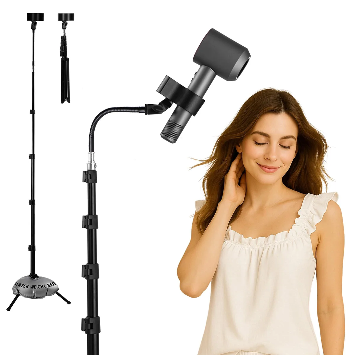 Hair Dryer Stand 360° Rotating Universal Holder 20-65 Inch Adjustable — product photo