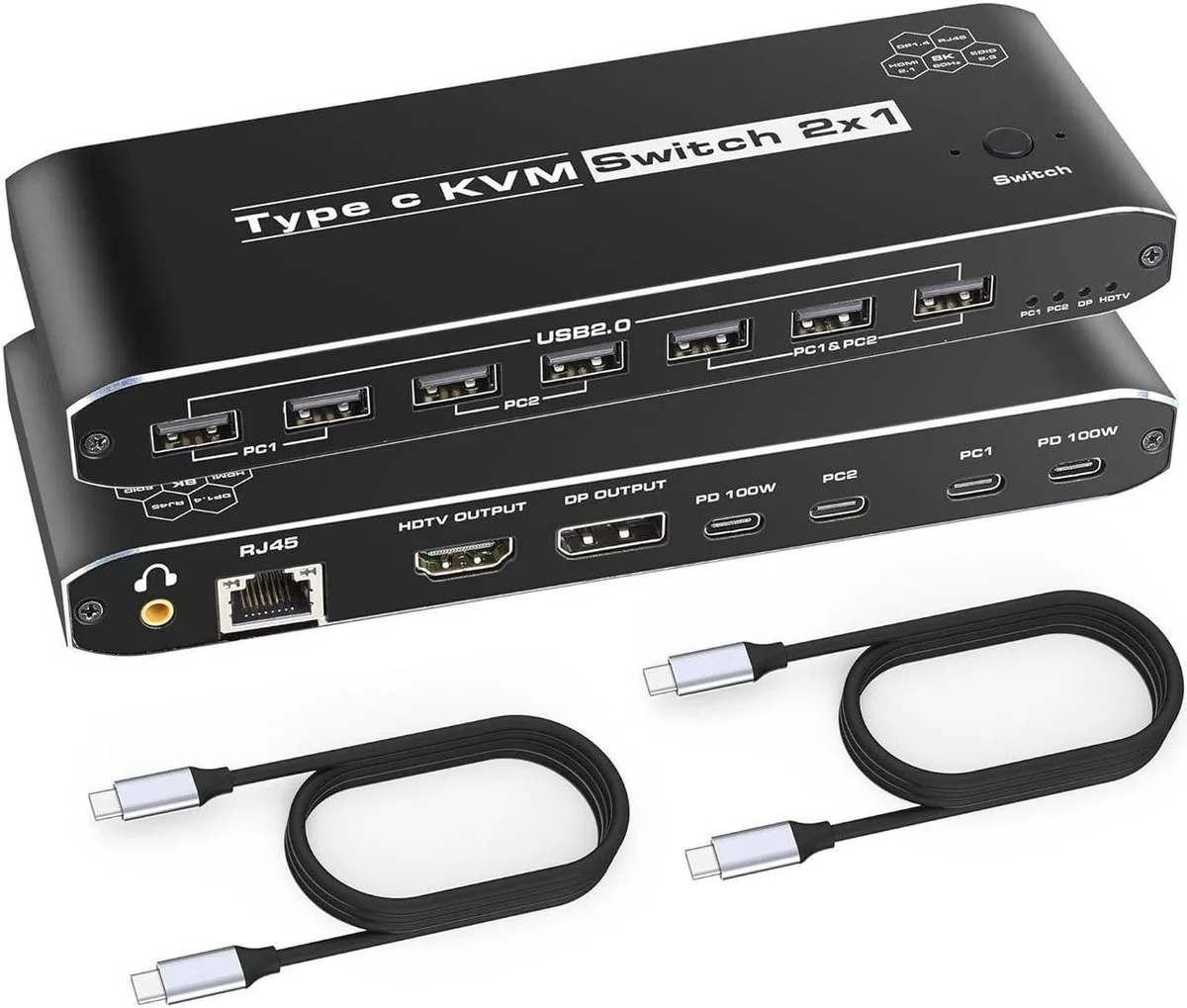 Vszerda Vszerda 2-Port USB-C KVM Switch 4K@60Hz 100W PD — product photo