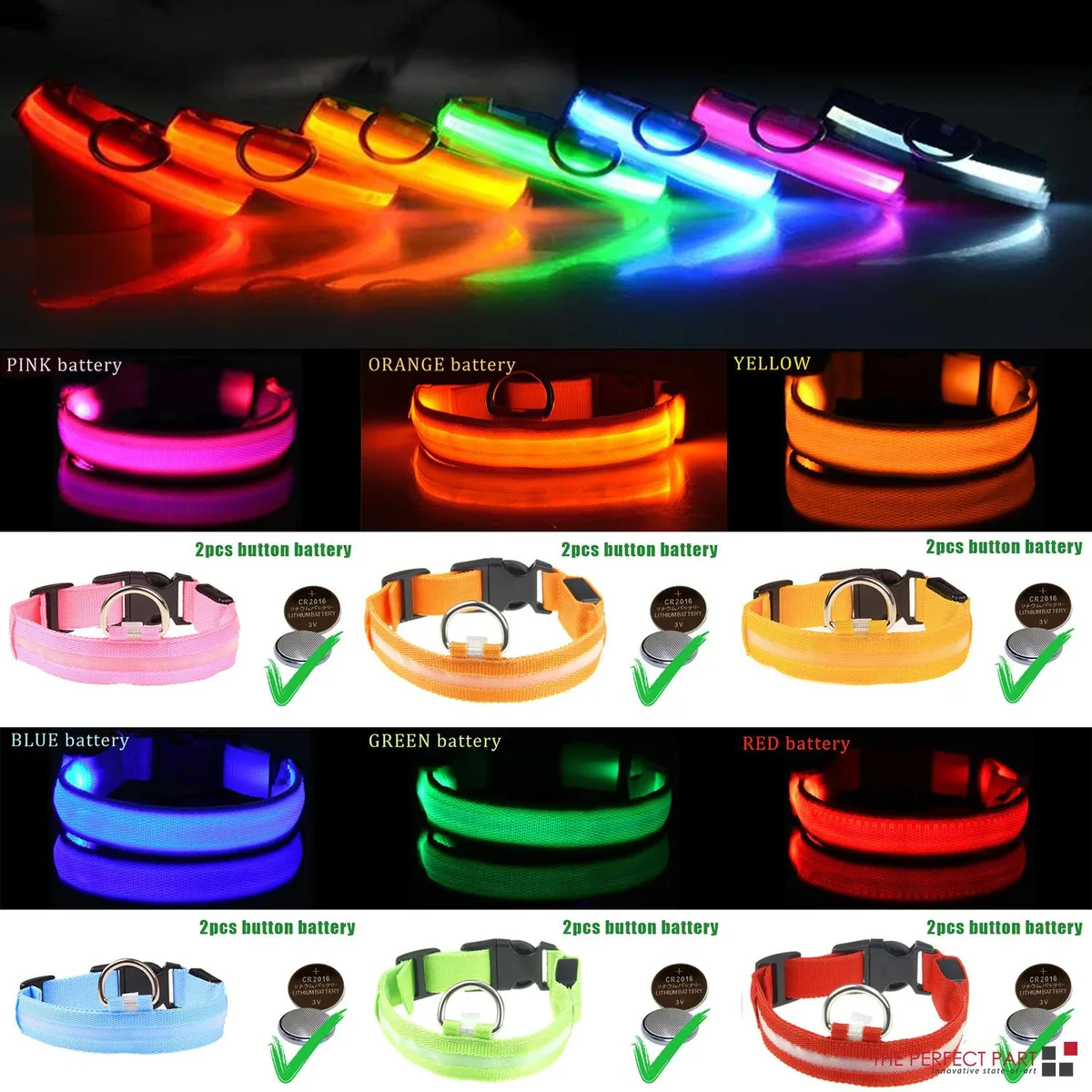 The Perfect Part The Perfect Part LED Adjustable Dog Collar Blinking Flashing Light Up Glow Pets Safety Waterproof - L — product photo