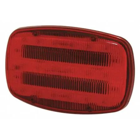 Red LED warning light, rectangular housing, magnetic base, blunt-cut wires, 3 7/8 in high, 6 5/16 in wide