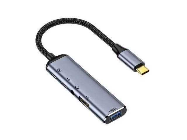 Compact USB-C hub with 3.5 mm audio jack, dual USB 3.0 ports and 100 W power delivery port