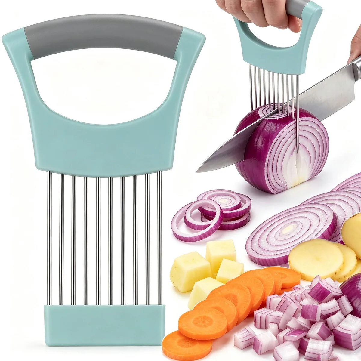  Steel Onion Holder for Slicing Green 10 Tines — product photo