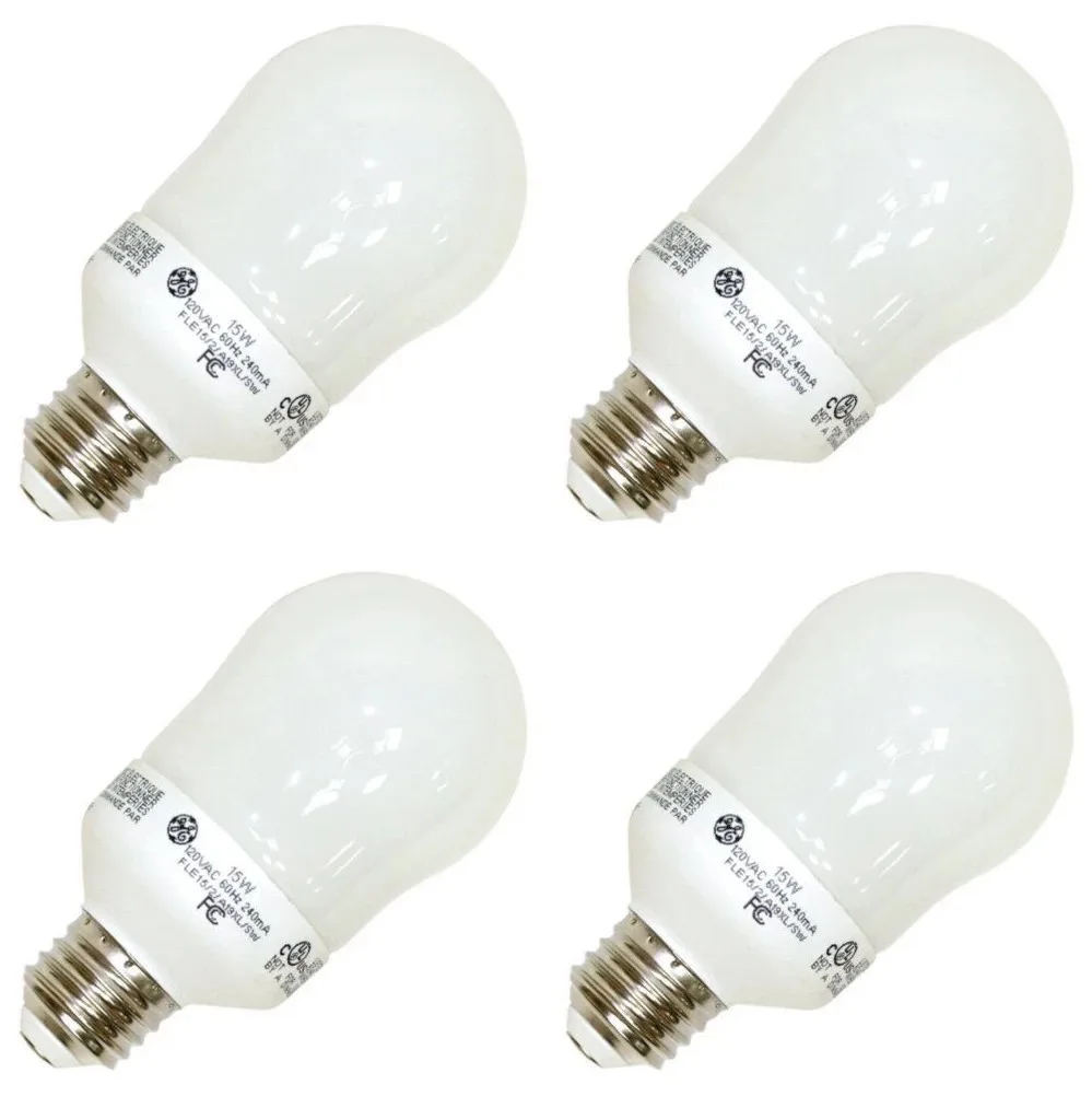 Four compact fluorescent pear-shaped bulbs with medium screw bases