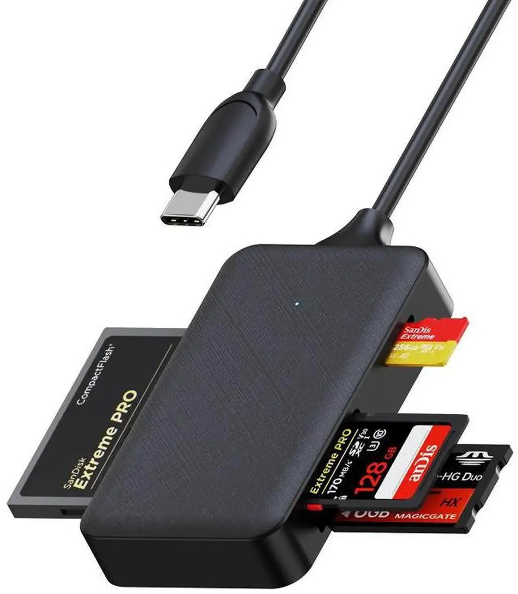 Compact USB-C card reader with SD, TF, MS and CF slots