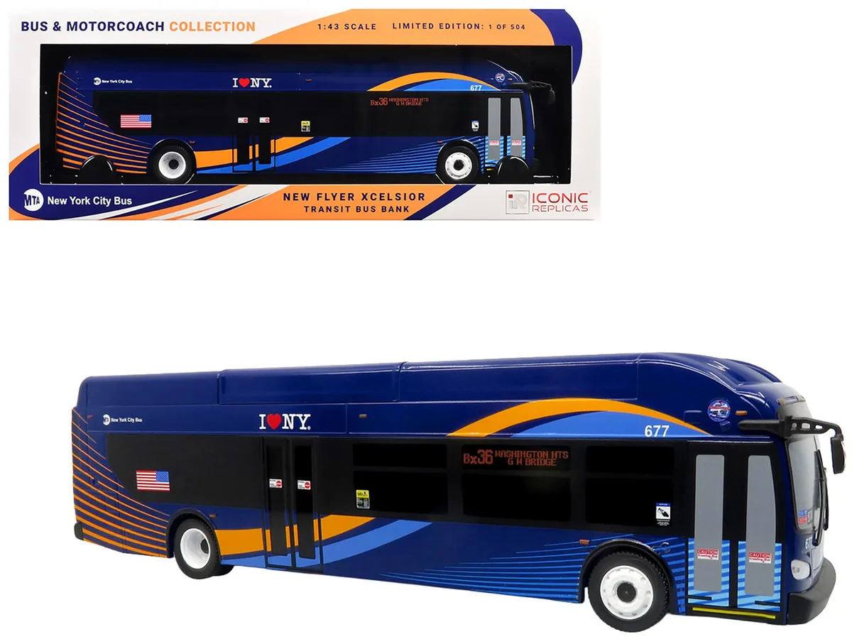 Iconic Replicas Iconic Replicas New Flyer Xcelsior MTA NYC Bus Bank 1/43 Limited Edition 504 — product photo