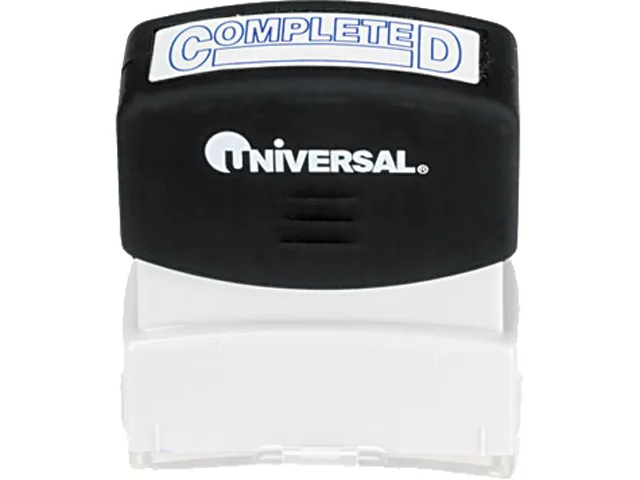 Blue pre-inked message stamp reading COMPLETED