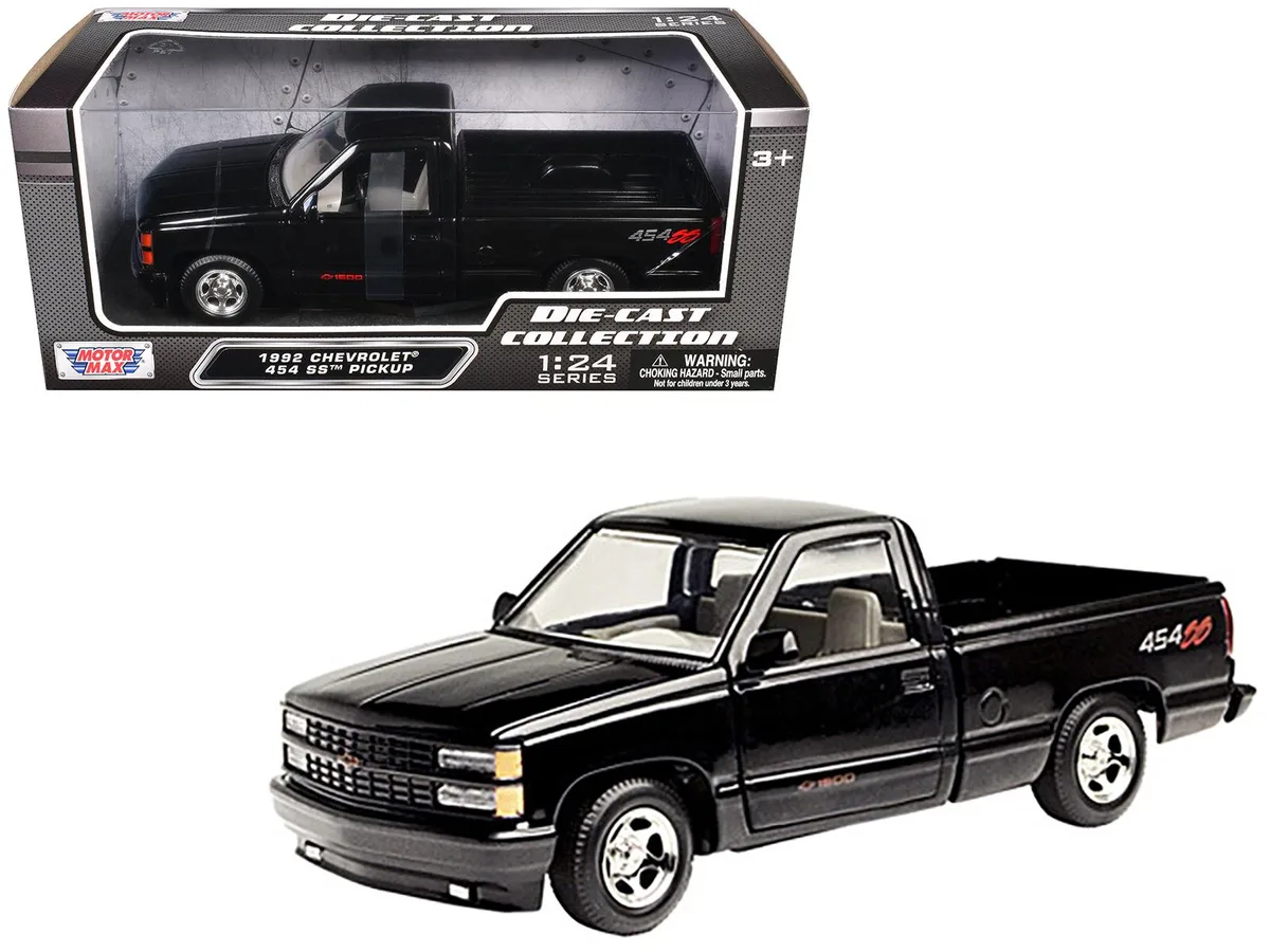 MOTORMAX MOTORMAX 1992 Chevrolet 454 SS Pickup Truck Black 1/24 Diecast hobby collectible — product photo