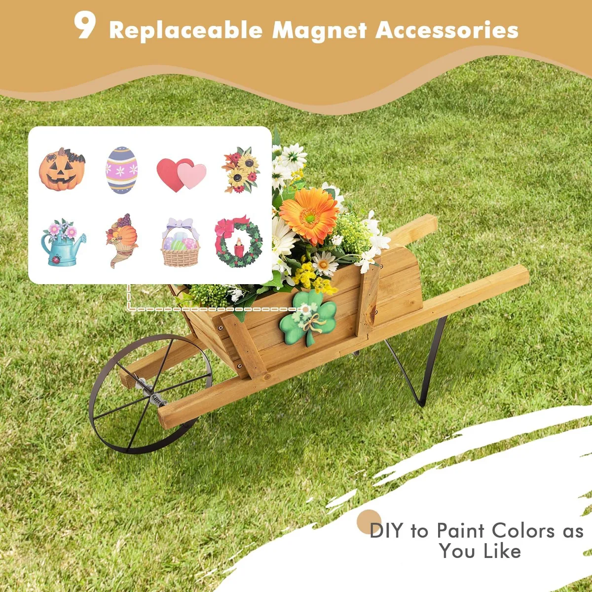 SlickBlue SlickBlue Wooden Wagon Planter Walnut 27.5" x 10.5" x 11.5 — product photo