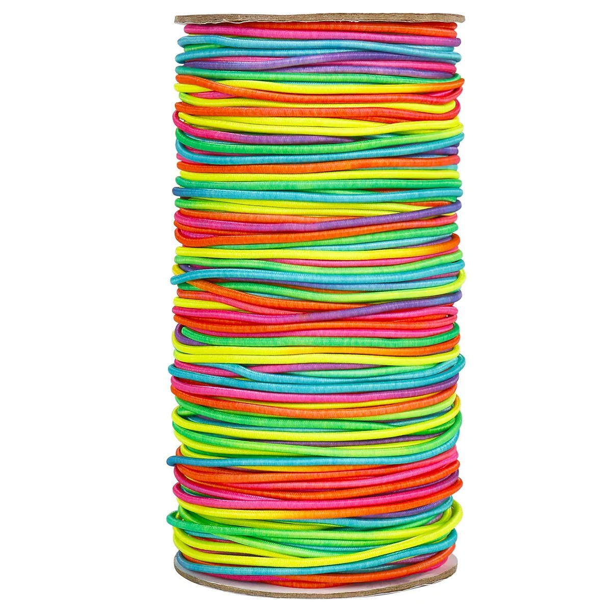 Coiled 2 mm rainbow elastic cord on spool
