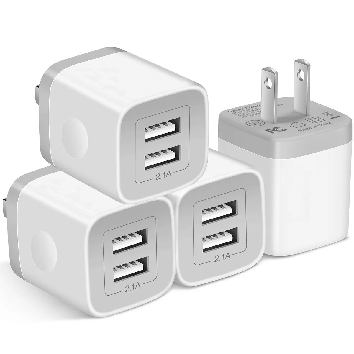  X-EDITION TE2152 4-pack 2.1 A dual USB-A wall charger white — product photo