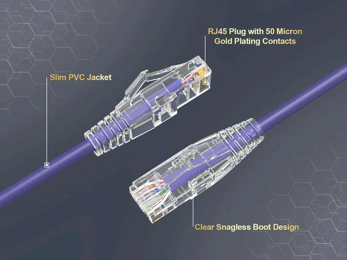 Cable Leader Cable Leader Cat6a 30ft 28AWG Purple Slim network ethernet cable — product photo