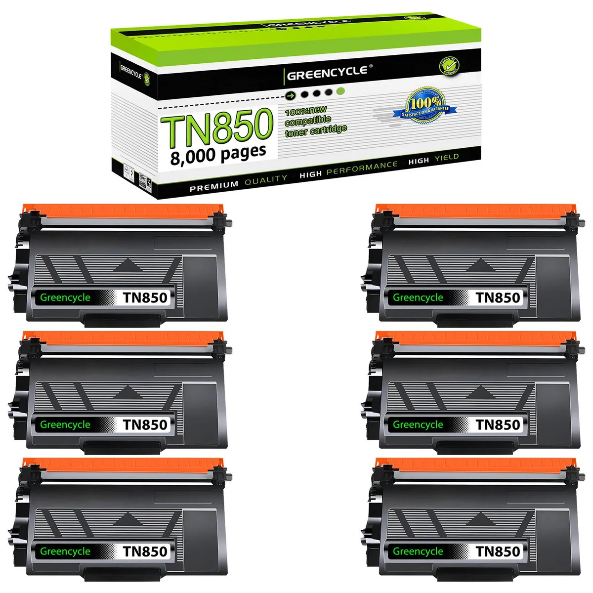 GREENCYCLE GREENCYCLE TN850 TN820 Compatible Toner Cartridge Black 6 Pack 8000 Pages — product photo