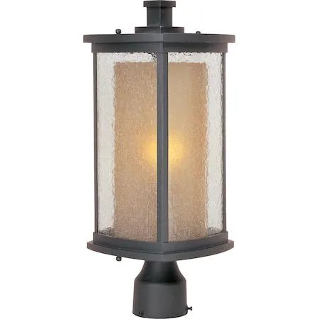 Bronze cast-aluminium outdoor pole light with seedy and Wilshire glass panels