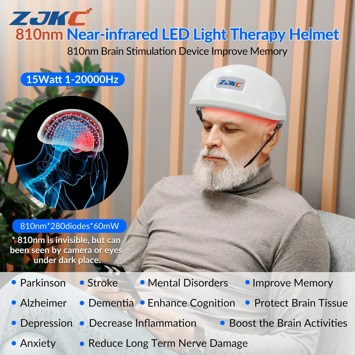 ZJKC ZJKC LH280-A 810nm 280 LED Home Health Care Helmet — product photo