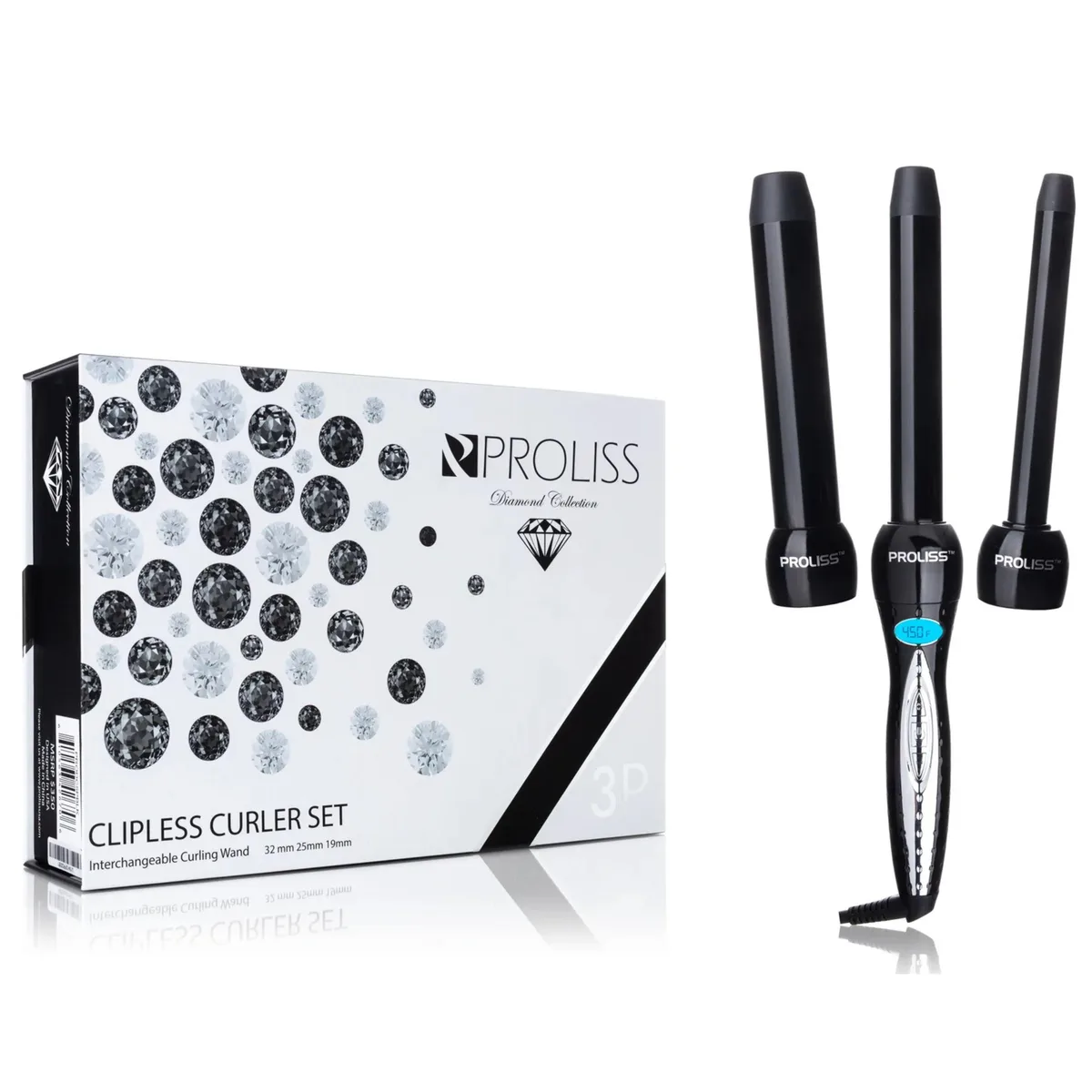 Proliss Proliss Trio Twister Diamond Collection 3-in-1 Curling Wand Set Black — product photo