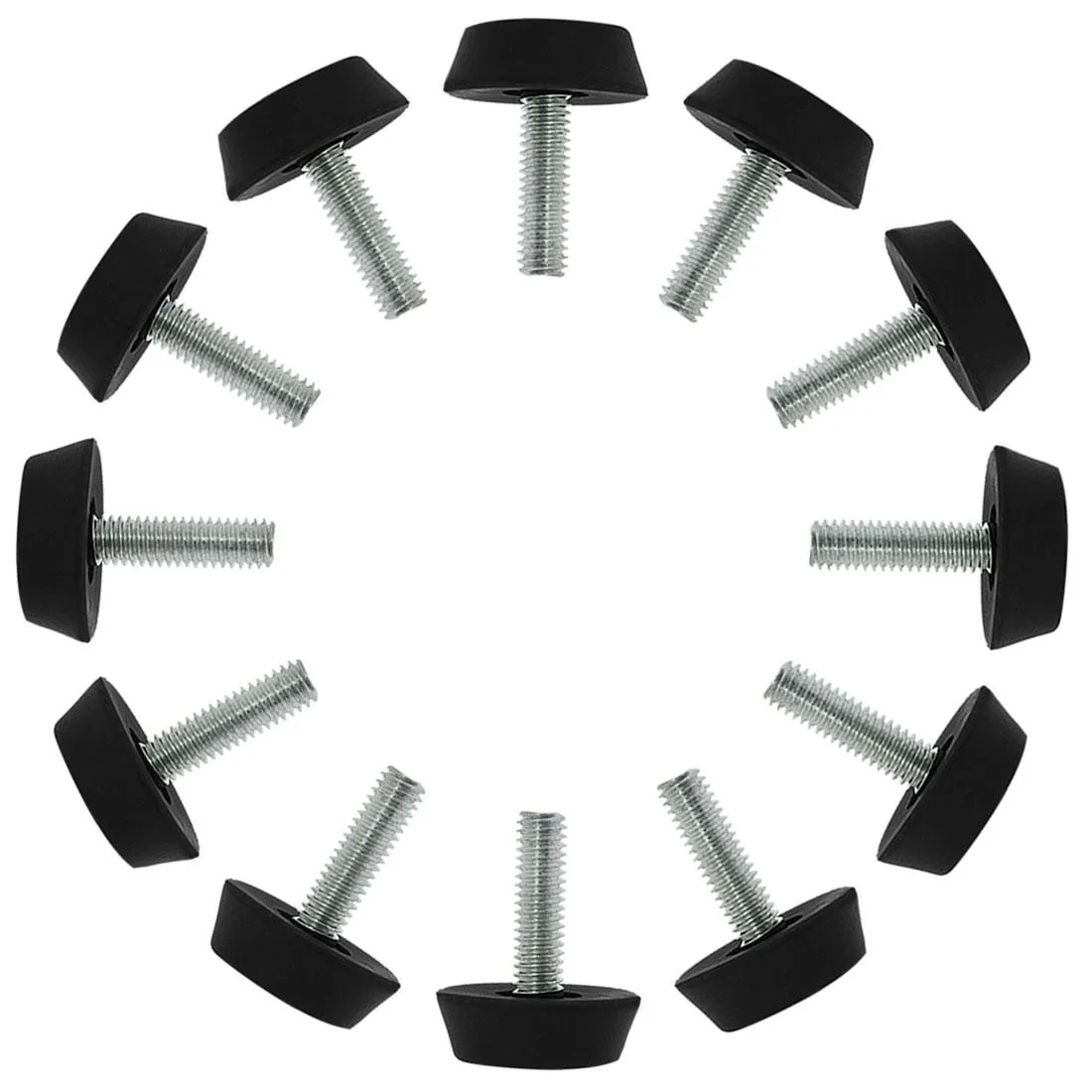 Twelve M6 leveling feet with 20mm screws and 25mm plastic bases