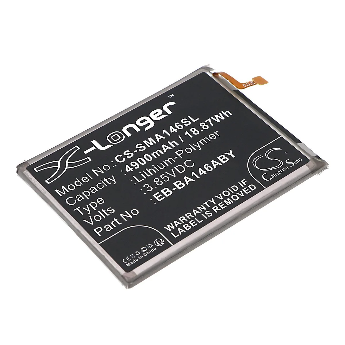 Rectangular replacement battery with gold contacts and Samsung model labels