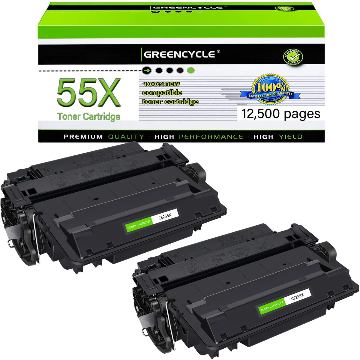 GREENCYCLE GREENCYCLE CE255X High Yield Black Toner Cartridge 2 Pack 12500 Pages — product photo