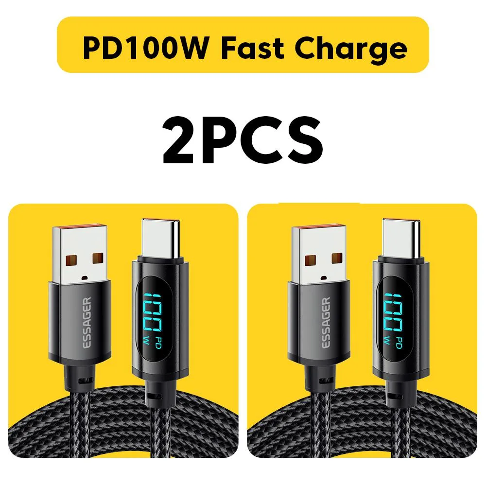 LUOM LUOM Essager XR USB A to C Cable 100W 7A LED Display 6.6ft 2-pack — product photo