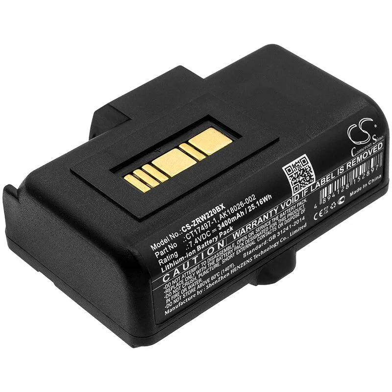 Rectangular replacement battery pack with plastic casing and label visible